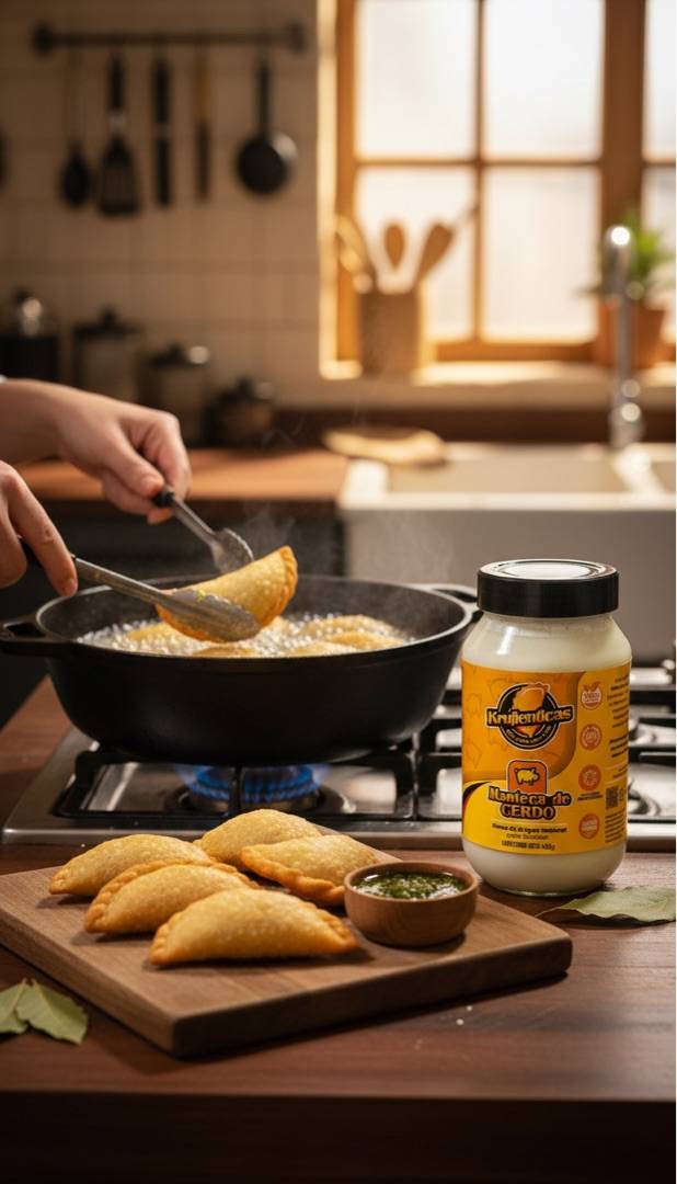 Cocinando pastelitos venezolanos con manteca Krujienticas